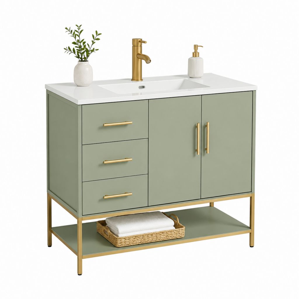 Mobile sottolavabo con lavabo rettangolare verde salvia in MDF 100 x 46 x 85 cm