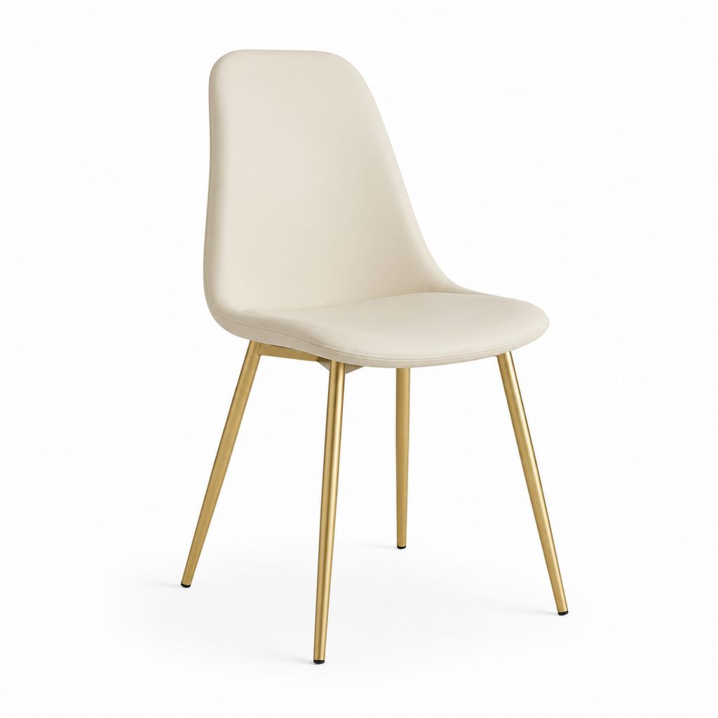 Sedia da pranzo beige in pelle PU con gambe in acciaio dorato 48 x 54 x 82 cm