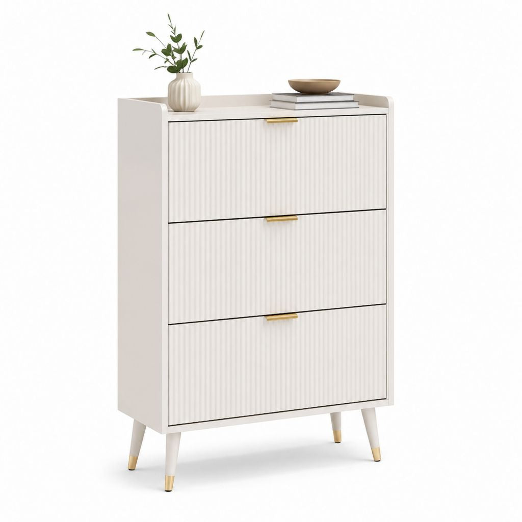 Scarpiera a 3 ante a ribalta bianca in MDF 80 x 30 x 120 cm