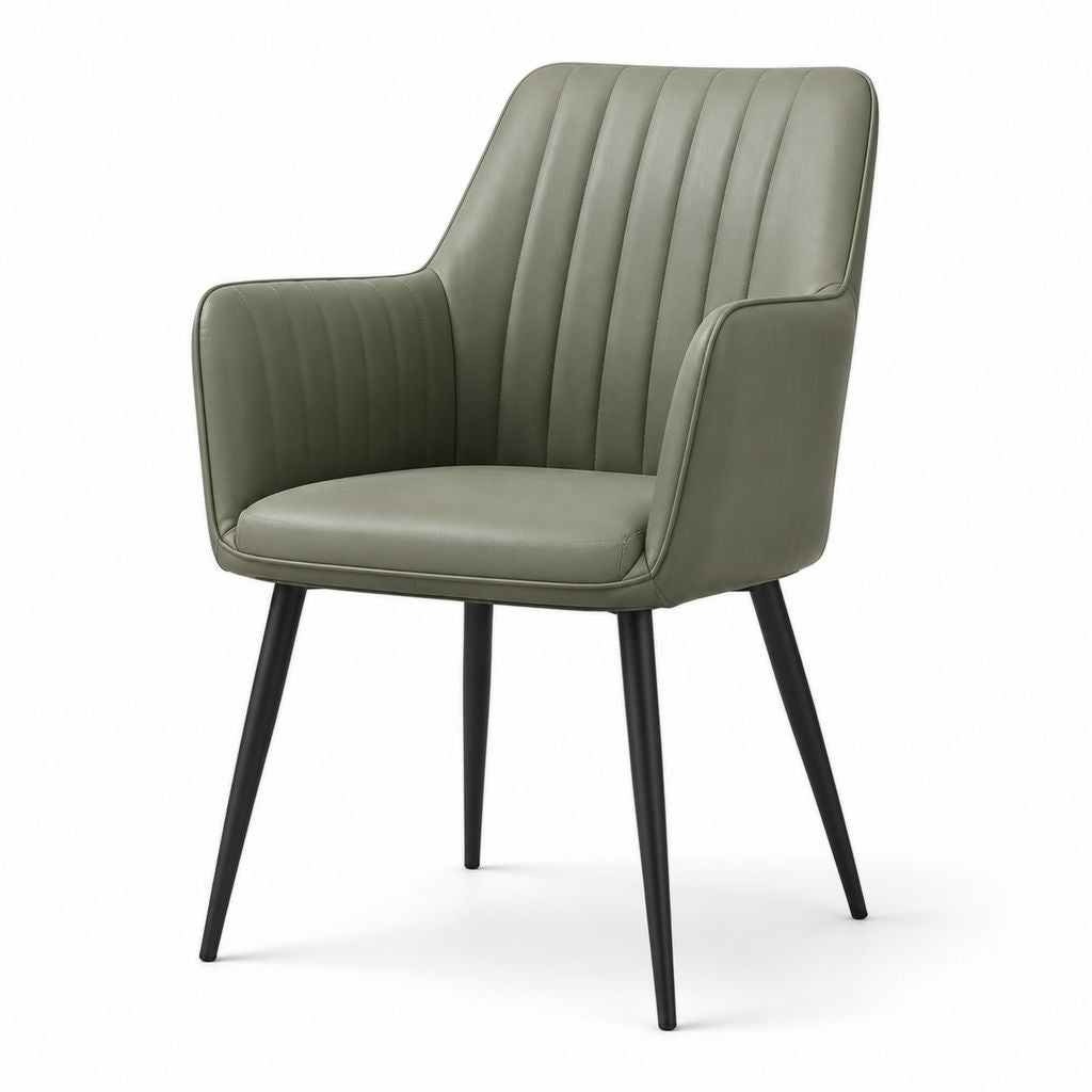 Sedia da pranzo imbottita verde salvia in pelle PU con braccioli 58 x 62 x 88 cm