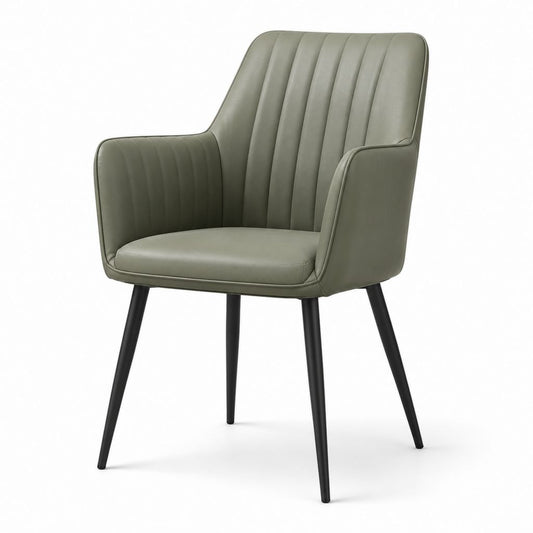Sedia da pranzo imbottita verde salvia in pelle PU con braccioli 58 x 62 x 88 cm
