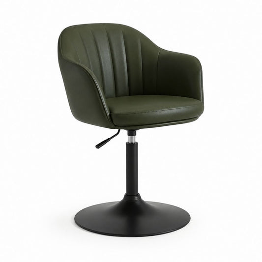 Sedia da pranzo girevole verde in pelle PU con base rotonda in acciaio 58 x 60 x 82-94 cm