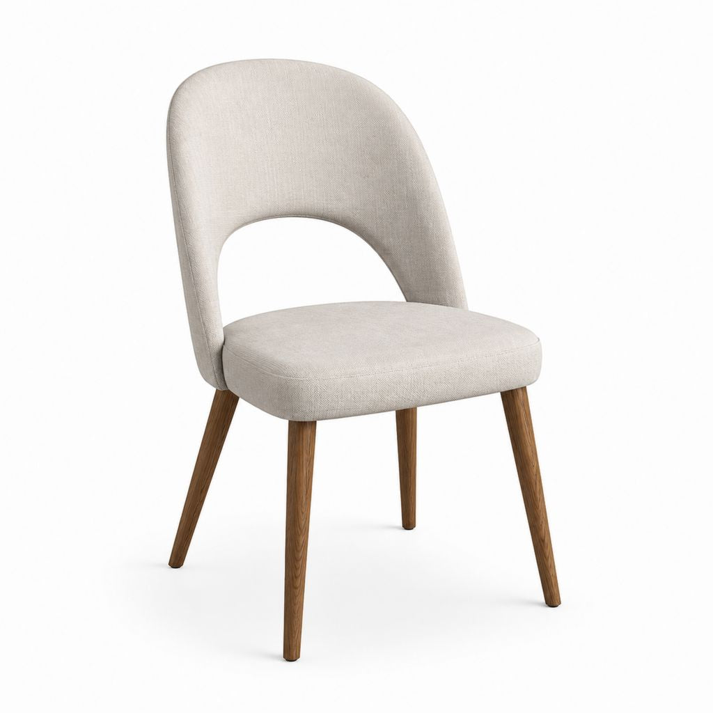 Sedia da pranzo imbottita beige con rivestimento in poliestere e gambe in legno massello 50 x 57 x 82 cm