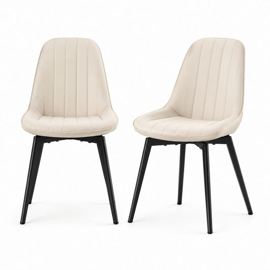 Set di 2 sedie da pranzo beige in pelle PU con gambe in acciaio 48 x 58 x 86 cm