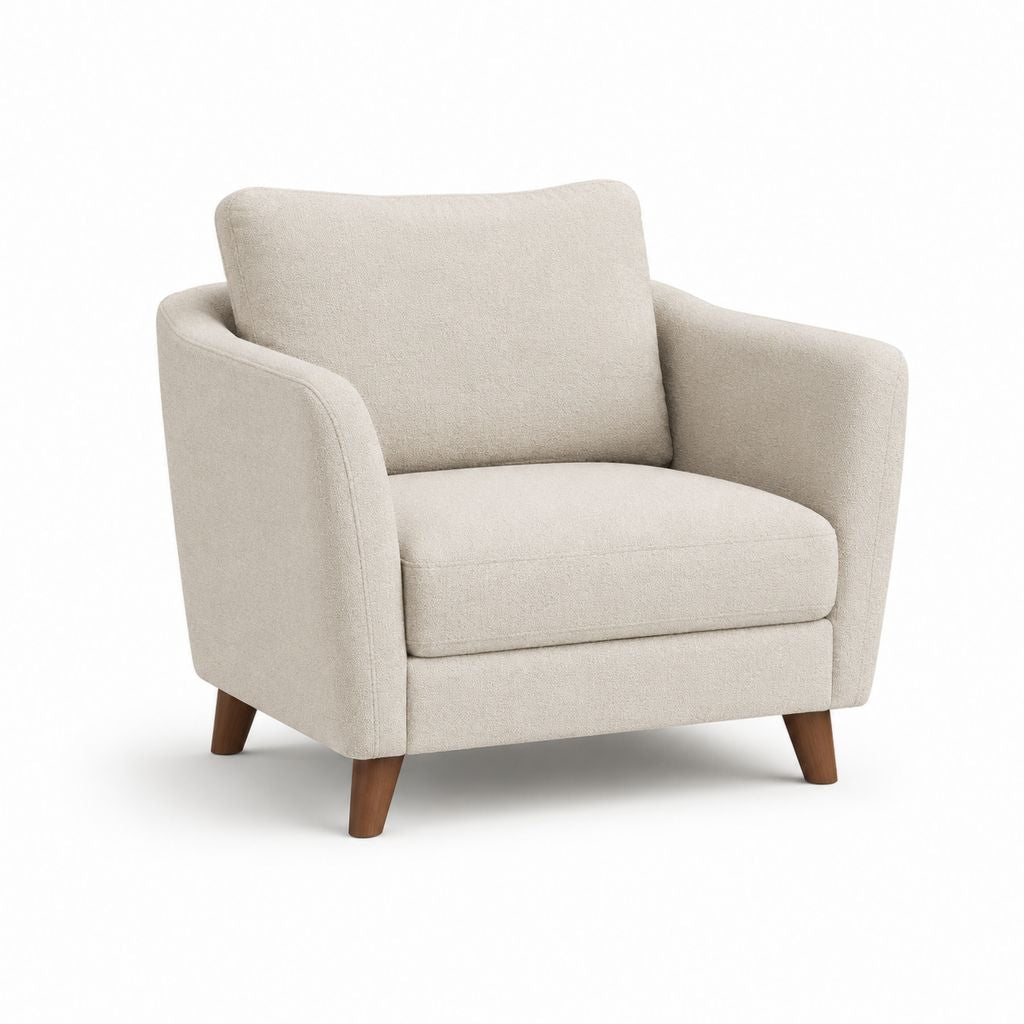 Poltrona da soggiorno beige in poliestere con gambe in legno massello 76 x 82 x 78 cm