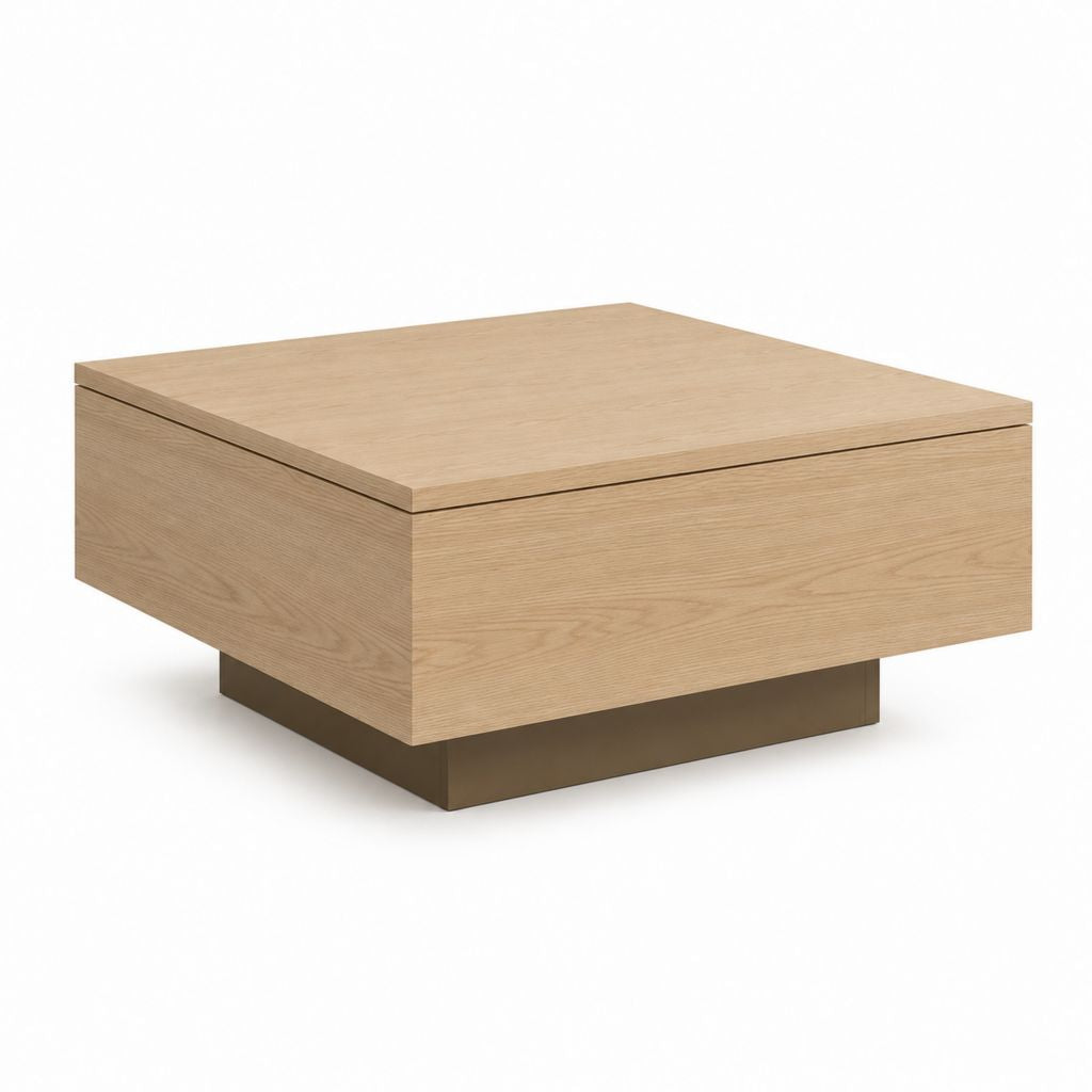 Tavolino da caffè contenitore quadrato rovere chiaro MDF impiallacciato 90 x 90 x 35 cm