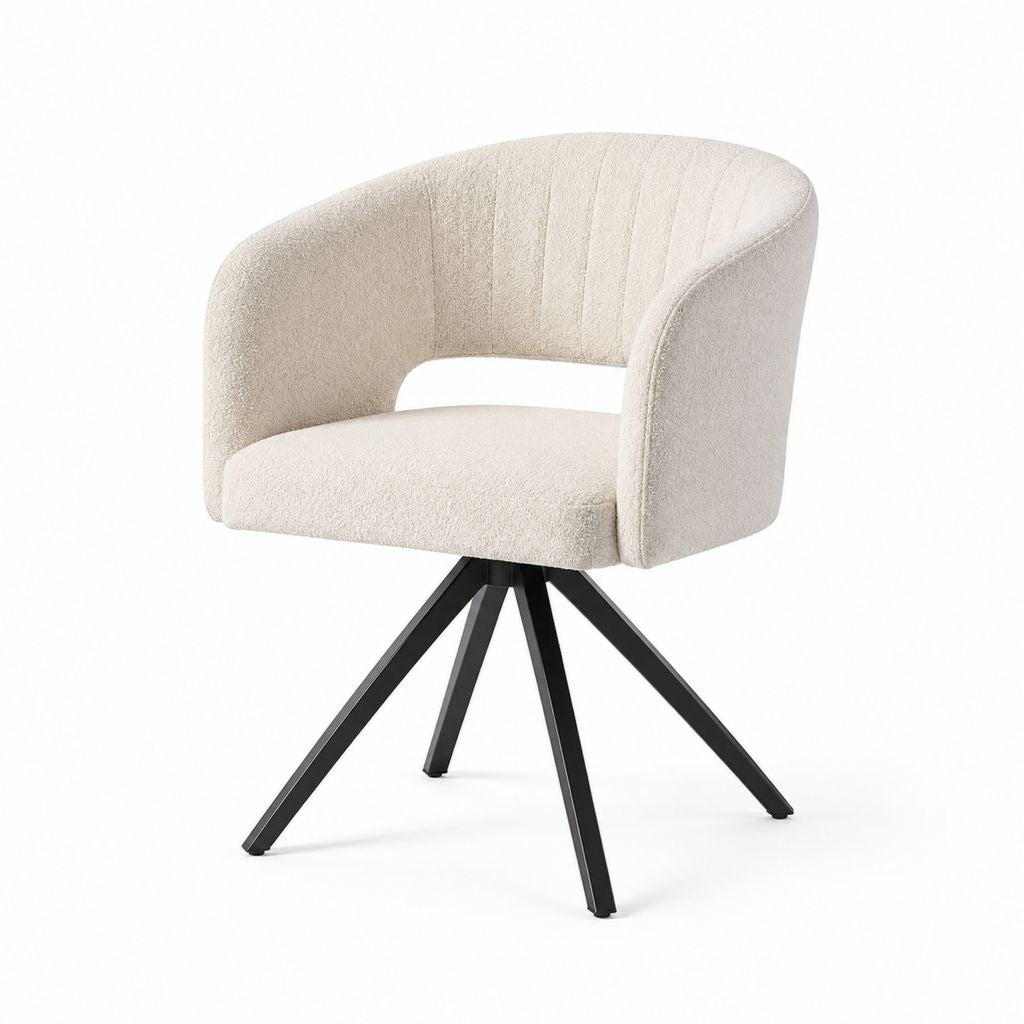 Sedia da pranzo girevole avorio in poliestere bouclé con base in acciaio 58 x 60 x 82 cm