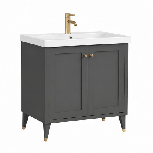 Mobile bagno sottolavabo 2 ante grigio antracite in MDF con lavabo rettangolare in ceramica 80 x 46 x 85 cm