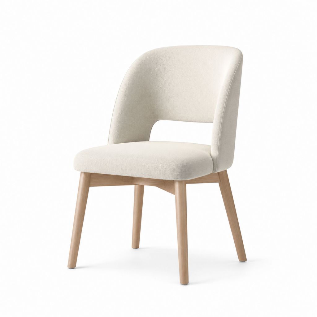 Sedia da pranzo imbottita avorio in poliestere con schienale curvo e gambe in faggio massello 51 x 57 x 78 cm