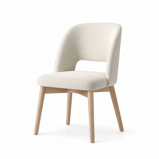 Sedia da pranzo imbottita avorio in poliestere con schienale curvo e gambe in faggio massello 51 x 57 x 78 cm
