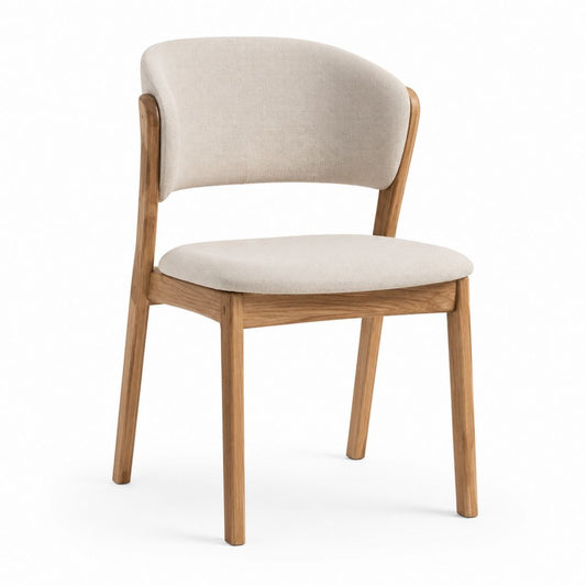 Sedia da pranzo imbottita beige in rovere massello con schienale curvo 50 x 55 x 80 cm