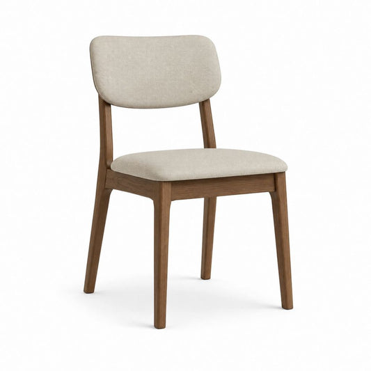 Sedia da pranzo beige in poliestere e legno massello di gomma rettangolare 46 x 54 x 80 cm