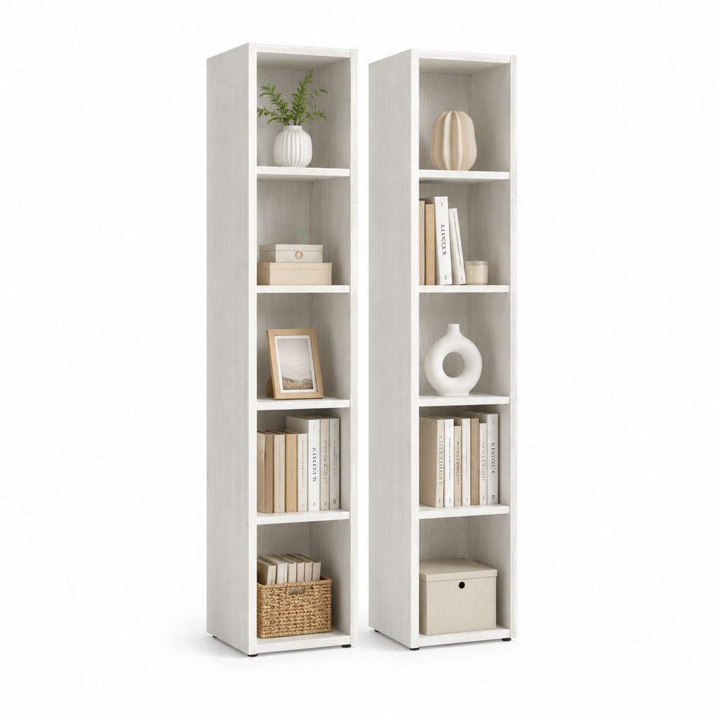 Set 2 librerie a colonna bianche in pannello truciolare melaminico 30 x 30 x 180 cm
