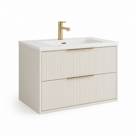 Mobile bagno sospeso con lavabo e rubinetto 80 x 46 x 55 cm bianco in MDF e ceramica