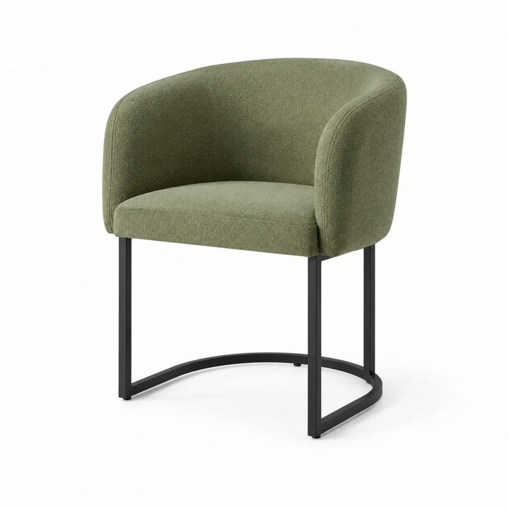 Sedia da pranzo imbottita verde in poliestere con braccioli e base in acciaio 56 x 60 x 80 cm