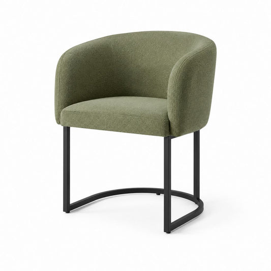 Sedia da pranzo imbottita verde in poliestere con braccioli e base in acciaio 56 x 60 x 80 cm