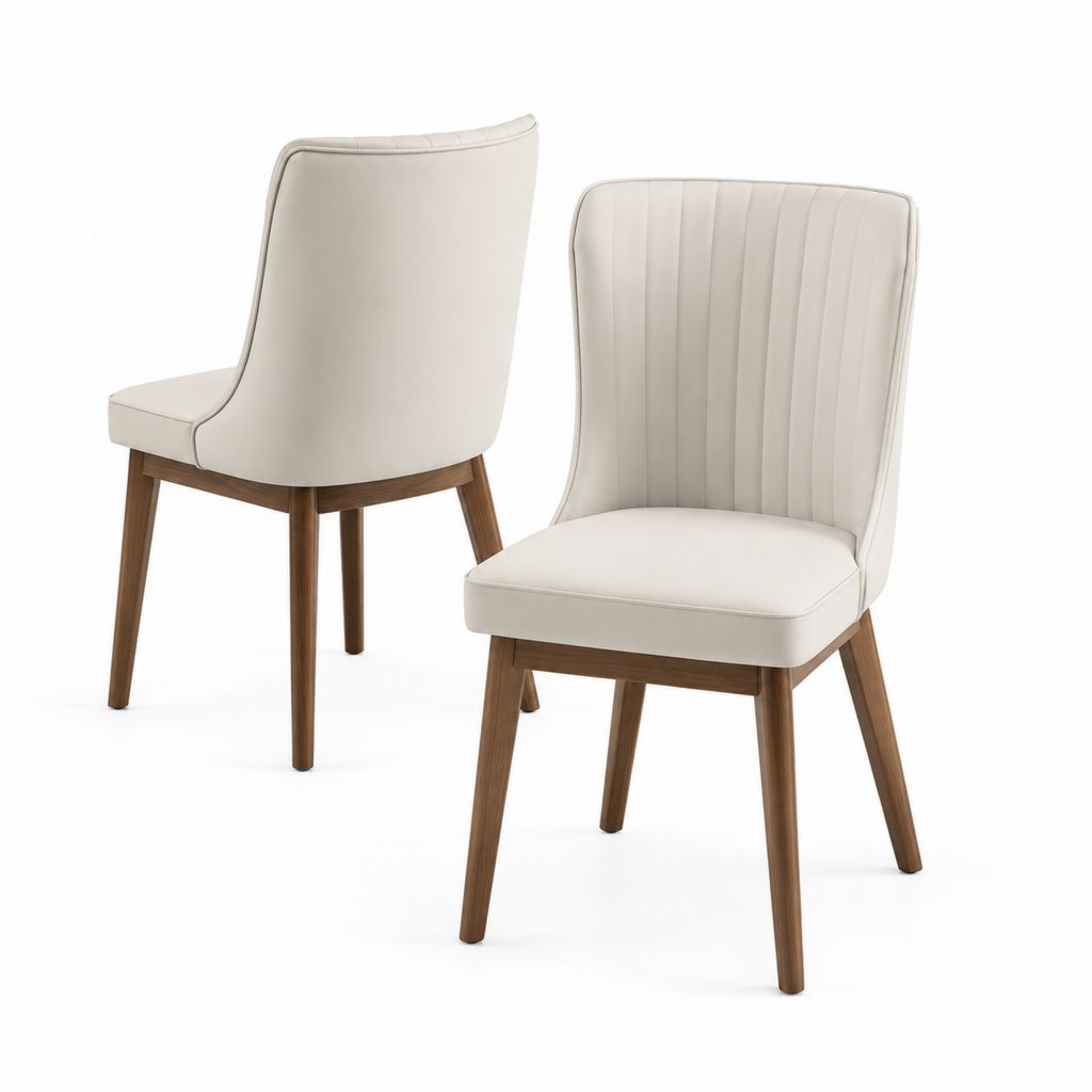 Set di 2 sedie da pranzo avorio in pelle PU con gambe in legno massello 46 x 58 x 86 cm