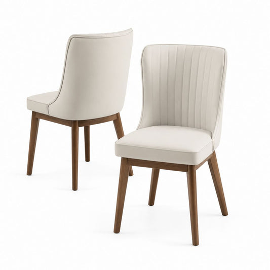 Set di 2 sedie da pranzo avorio in pelle PU con gambe in legno massello 46 x 58 x 86 cm