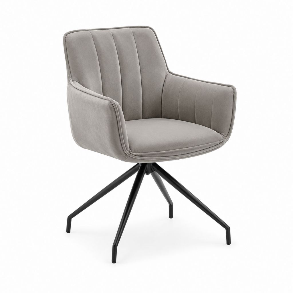 Sedia da pranzo con braccioli grigio tortora in velluto di poliestere con gambe in acciaio 60 x 62 x 85 cm