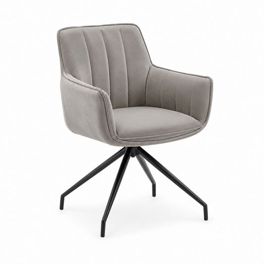Sedia da pranzo con braccioli grigio tortora in velluto di poliestere con gambe in acciaio 60 x 62 x 85 cm