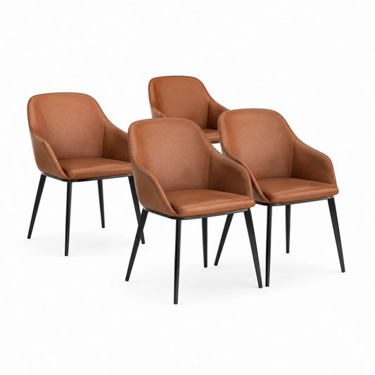 Set di 4 sedie da pranzo con braccioli cognac in PU e acciaio 58 x 60 x 82 cm