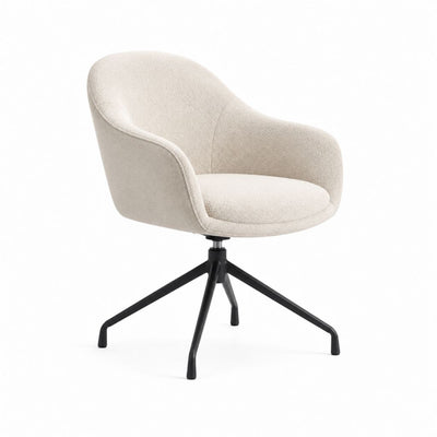 Poltrona girevole beige in bouclé di poliestere con base a quattro razze 76 x 70 x 78 cm