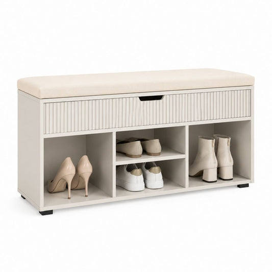 Scarpiera con panca bianco crema in pannello truciolare rettangolare 100 x 35 x 50 cm