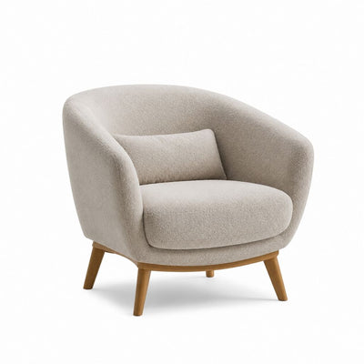 Poltrona da soggiorno beige in poliestere bouclé con gambe in legno massello L 78 x P 82 x H 76 cm
