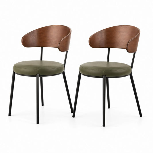 Set di 2 sedie da pranzo verdi con schienale curvo in compensato impiallacciato noce e seduta in PU 56 x 54 x 76 cm