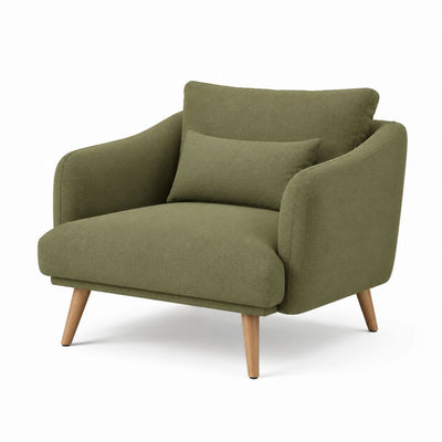 Poltrona da soggiorno verde oliva in poliestere con gambe in legno massello 82 x 85 x 84 cm