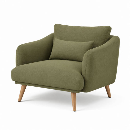 Poltrona da soggiorno verde oliva in poliestere con gambe in legno massello 82 x 85 x 84 cm